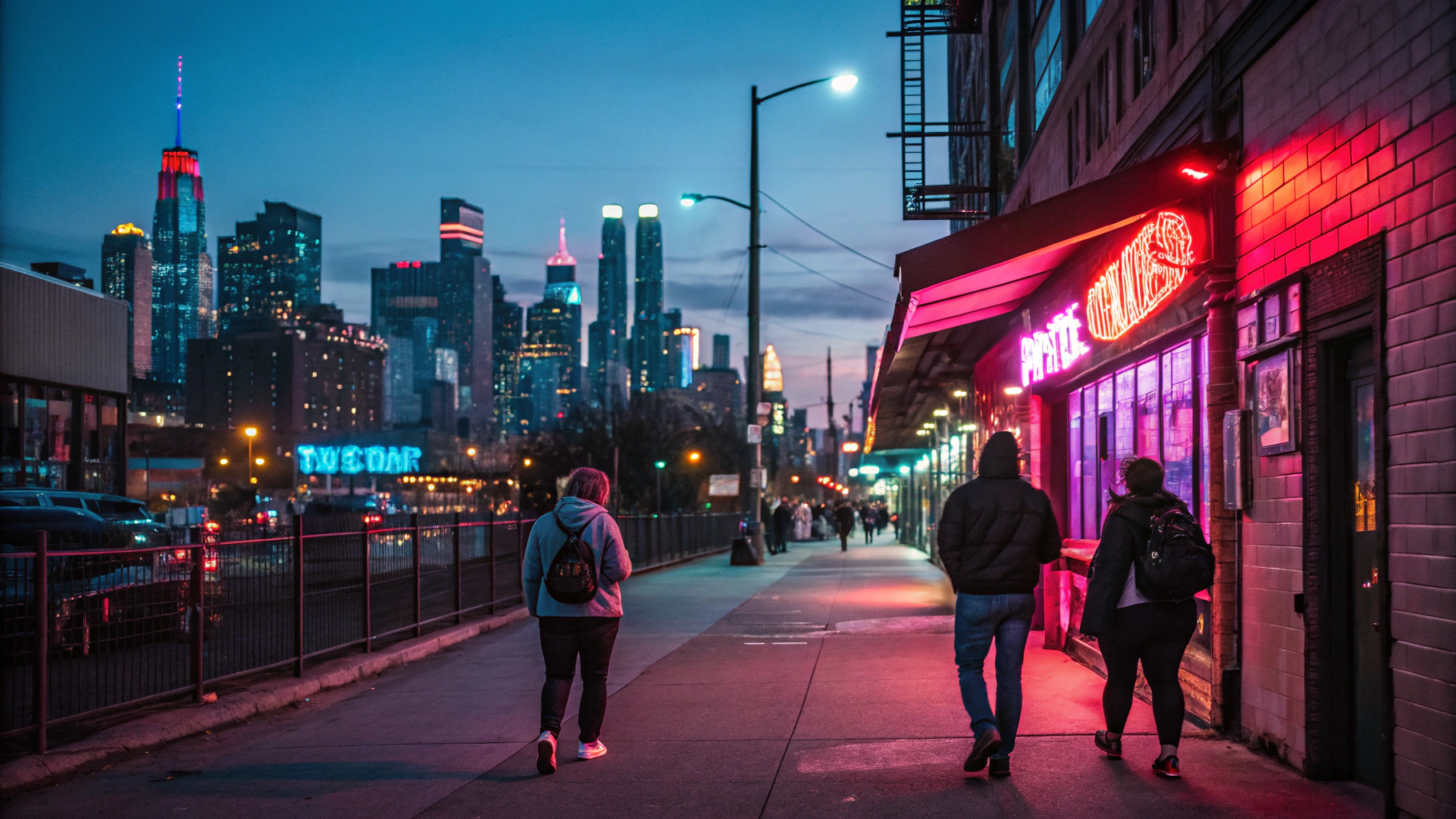 Crowds filming street mayhem on glowing smartphones during a chaotic Vice City boulevard event