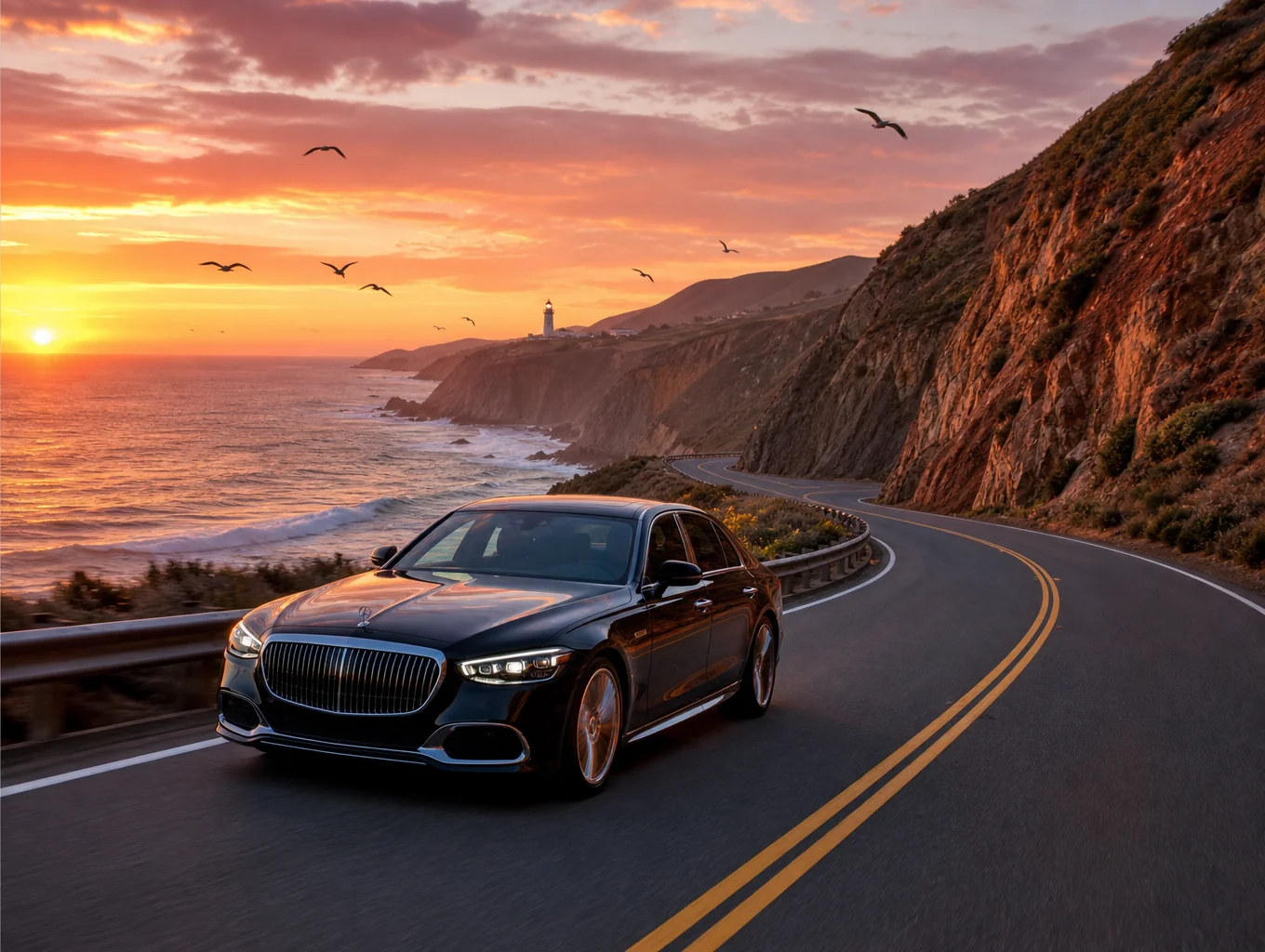 Exotic luxury supercar sitting on a coastal waterfront